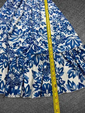 Blue White Floral Smocked Puff Sleeve Maxi Dress Size M thumbnail 5