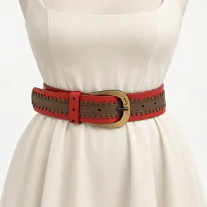 Velez Artisan Leather Belt Size XL Red Brown Western Artisan Boho Folk Columbia thumbnail 1