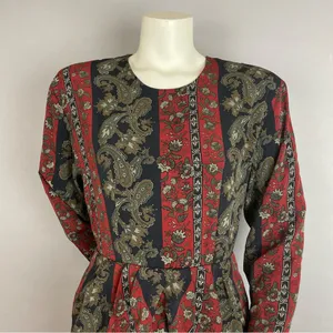 Vintage Dress 80s Pencil Petal Hip‎ Skirt Layer Striped Floral Women Retro Black thumbnail 4