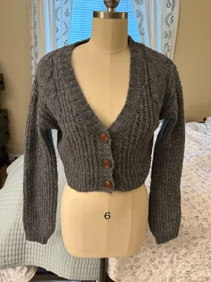 Urban Outfitters Dark Gray Cropped V-Neck Cable Knit Cardigan thumbnail 1