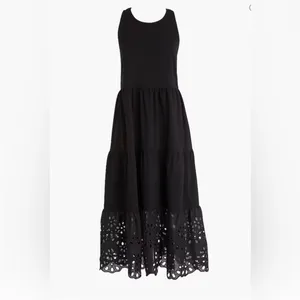 J. CREW Tiered Cotton Black Boho Eyelet Hem Summer Boho Long Dress S thumbnail 6