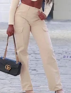 NWT Zara Straight Leg Cargo Pants Cream Neutral Size 6 Minimalist Casual 90s‎ thumbnail 1