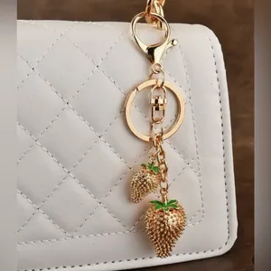 Strawberry Charm Keychain Gold and Green thumbnail 2