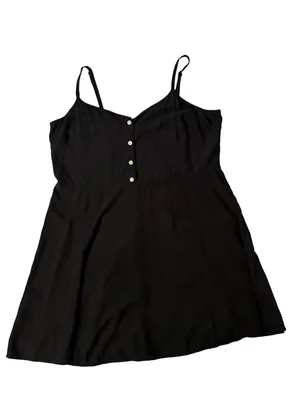 Gap Black Rayon Cami Mini Dress XL Button Front Shirred Back thumbnail 6