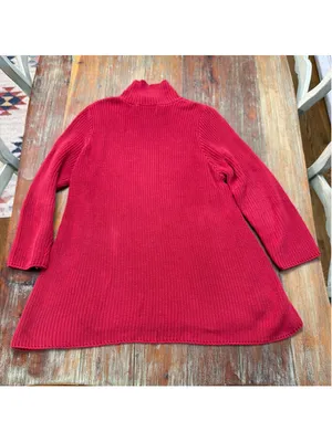 Habitat Clothes To Live In Red Chunky Knit Side Zip Mock Neck Tunic Sweater XL thumbnail 11