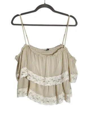 American Eagle Cream Boho Ruffle Lace Cropped Top Size XL thumbnail 2