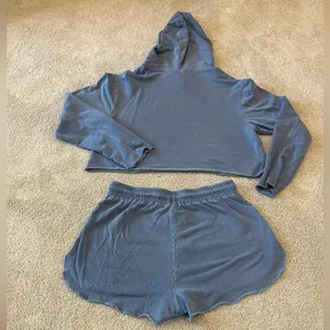Sam and Lavi Cropped Hoodie and Shorts Set Blue thumbnail 2