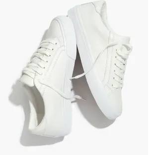 Madewell • Sidewalk Low-Top Sneakers in Leather white cream lace up thumbnail 1