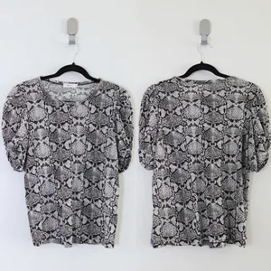 ALC Black & White Snakeskin Print Puff Sleeve 100% Cotton Blouse Size S thumbnail 2