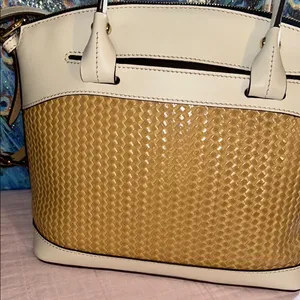 Dooney & Bourke Cream Leather and Tan Woven Structured 2 Way Satchel thumbnail 7