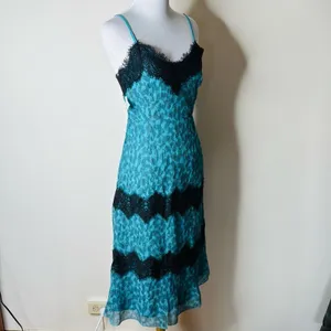 FoxieDox Anthropologie Teal and Black Lace Slip Dress thumbnail 5