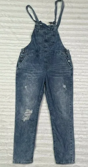 Forever 21 Overalls Size 26 or‎ Small Medium Wash Distressed Denim thumbnail 1