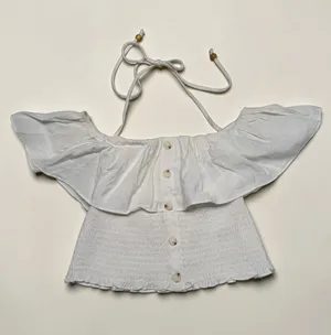 Wild Fable‎ White Smocked Halter Top Ruffle Off Shoulder Button Front XXS NWT thumbnail 1
