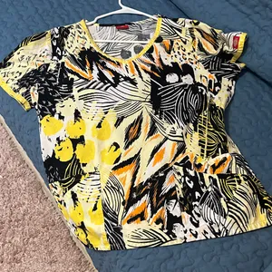 Vibrant Yellow, Orange , white and Black Women's scrub Top Sz L by Dickies thumbnail 1
