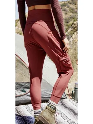 Free People Movement Take A Hike Harem Pants Cargo Pockets Brick Red Size Medium thumbnail 2