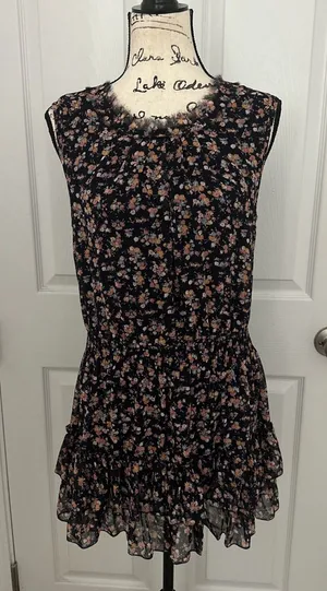 I Joah Sleeveless Black Floral Ruffle Hem Dress thumbnail 1