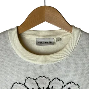 Carhartt WIP Sweater Women‎ Small Ivory Gray Cotton Knit Pixel Flower Streetwear thumbnail 6