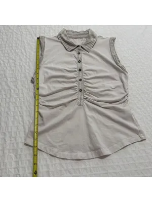 Pilcro Ruched Varsity Polo Tank Top Sleeveless Off White Sz M Medium thumbnail 3