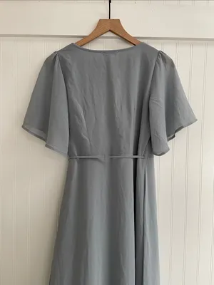 BALTIC BORN Flutter Sleeve Maxi Wrap Dress in Dusty Blue Gray Size S thumbnail 6