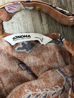 Sonoma Linen Blend Tiered Maxi Dress S Smocked Back Orange Floral thumbnail 3
