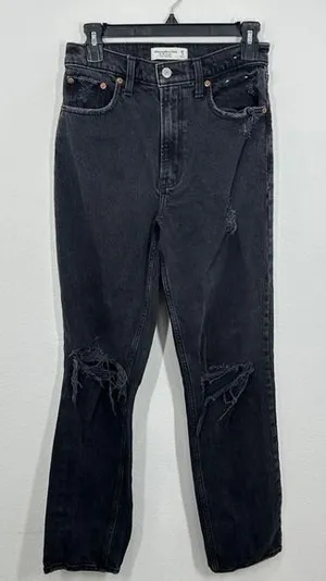 Abercrombie & Fitch Size 26 90s Straight Ultra High Rise Distressed Black Jeans thumbnail 1