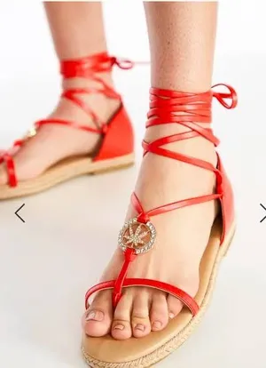 NWT ShoeDazzle Red Azima Rhinestone Espadrille Lace-Up Flat Sandals thumbnail 1