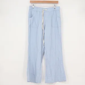 Happily Grey Light Blue Linen Blend Wide Leg Drawstring Pants Large thumbnail 2