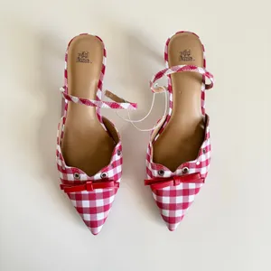 Wild Fable Lysandra Gingham Eyelet Kitten Heels Women's 7.5 Red & White NWT thumbnail 3