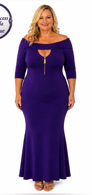 Royal Purple solid off the shoulder long dress. 3X/ PTP: 24 (48) - NWOT thumbnail 1
