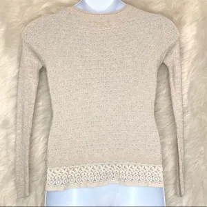 Hollister Oatmeal Lace Trim Sweater XS Lightweight Crewneck thumbnail 7