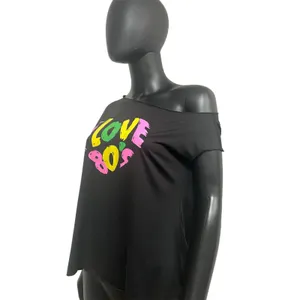 JusinCostume I Love 80s Shirt L 95% Poly‎ Black Off-Shoulder Tee thumbnail 3