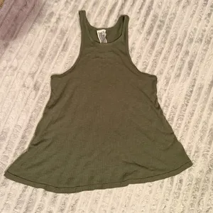 Free People Long Beach Tank Top Olive Green Ribbed Racerback Size Small thumbnail 2