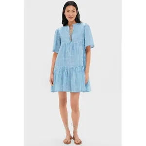 Emerson Fry India Collection Women‎ Isla Dress M/L Blue Stripe Organic Cotton thumbnail 7