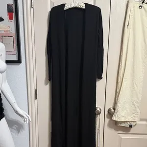 Zara Knit Black Long‎ Sleeve Fringe Wrap Maxi Dress Minimalist thumbnail 2