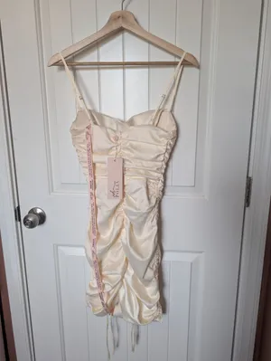 NWT Oh Polly Lace Trim Cowl Satin Mini Dress W2 Oyster thumbnail 2