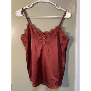 Abercrombie & Fitch Womens Sz Small Satin Lace Trim Cami Dusty Rose Pink Buttons thumbnail 2