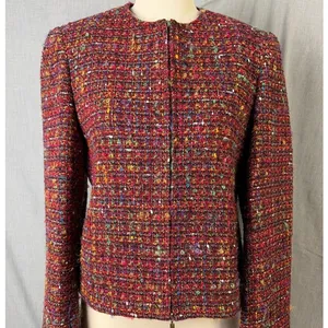 Rena‎ Rowan Textured Multicolor Tweed Zip Front Collarless Jacket Women 10 thumbnail 1