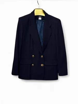 Katherine Marie Petite Classic Navy Blue Wool Double-Breasted Blazer Sz 6P thumbnail 2