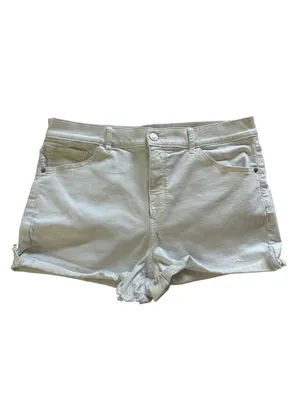 Express Shortie High Rise White Distressed Denim Shorts Size 14 thumbnail 2