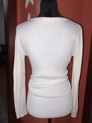 Calvin Klein Ribbed V‑Neck Long Sleeve Top thumbnail 3