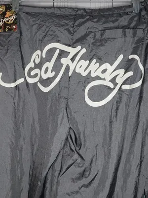Ed Hardy Nylon Baggy Y2K Style Parachute Pants With Tattoo Graphic. NWT thumbnail 9