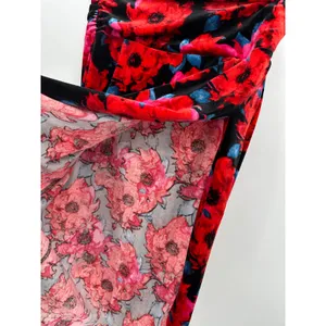 Bar III Womens Red Floral Midi Velvet‎ Skirt Size M Holiday Party Event Stretch thumbnail 8