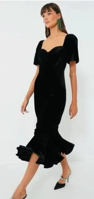 RHODE Sweetheart Velvet Ramona Slim Midi Dress in Jet Black Size 4 New with Tags thumbnail 1