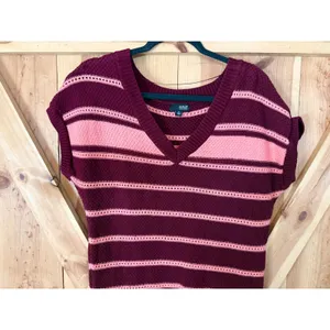 a.n.a Burgundy Pink Striped Knit Sweater Vest Cap Sleeve Top Y2K Preppy XL thumbnail 2