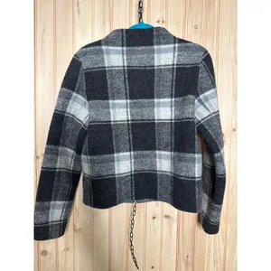 Armani Exchange 100% Wool Black Plaid Full Zip Jacket Cabincore Womens Sz S thumbnail 4