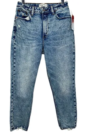 Abercrombie & Fitch Curve Love Mom High Rise Blue Denim Distressed Jeans Sz 27 4 thumbnail 1