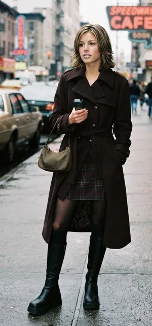 Vintage Oleg Cassini Dark Brown Wool Trench Coat Belted Double Breasted L 12 Y2 thumbnail 1
