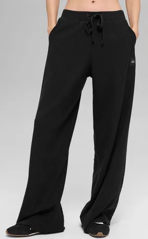 Alo NWT Muse Wide Leg Pants Black & Drawstring, Pockets Size L thumbnail 1