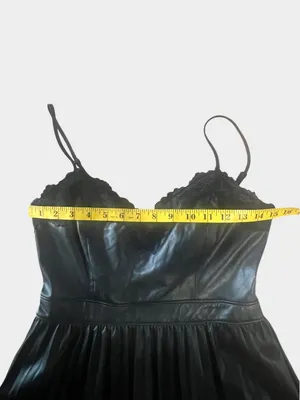 Express Black Faux Leather Pleated Midi Dress Lace Trim Small Goth thumbnail 12