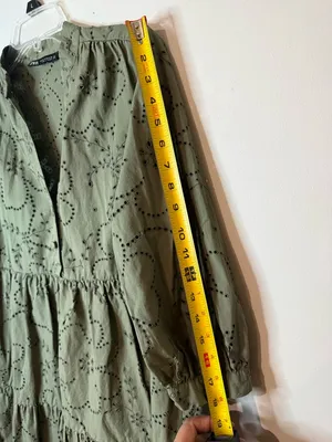 ZARA Olive Eyelet Tiered Mini Dress thumbnail 9